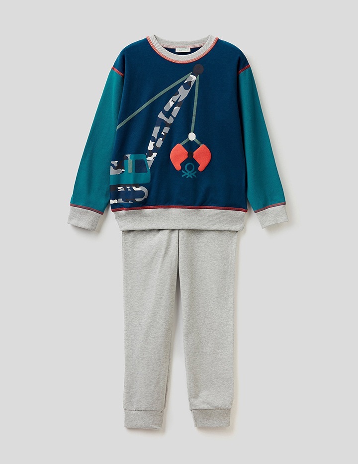 

Пижама для мальчиков Benetton цв. серый; синий р.146, 21A_37YW0P2GR