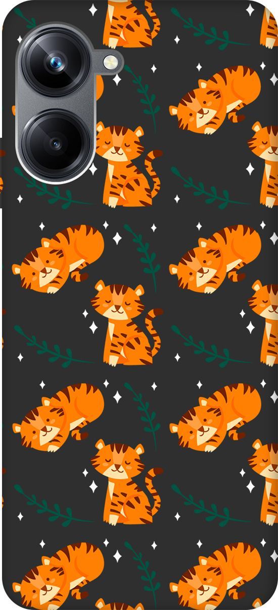 

Матовый Soft Touch Чехол на Realme 10 Pro "Tigers" черный, Черный;белый, 158601