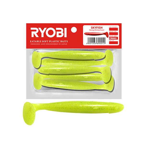

Мягкая силикон. приманка риппер Ryobi SKYFISH (109mm), CN002 (moon light), 3 шт., Зеленый, Skyfish