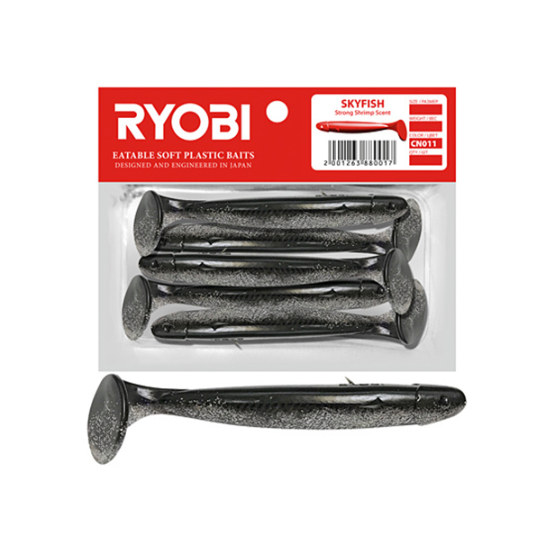 

Мягкая силик. приманка риппер Ryobi SKYFISH (109mm), CN011 (christmas toy), 3 шт., Черный;серый, Skyfish