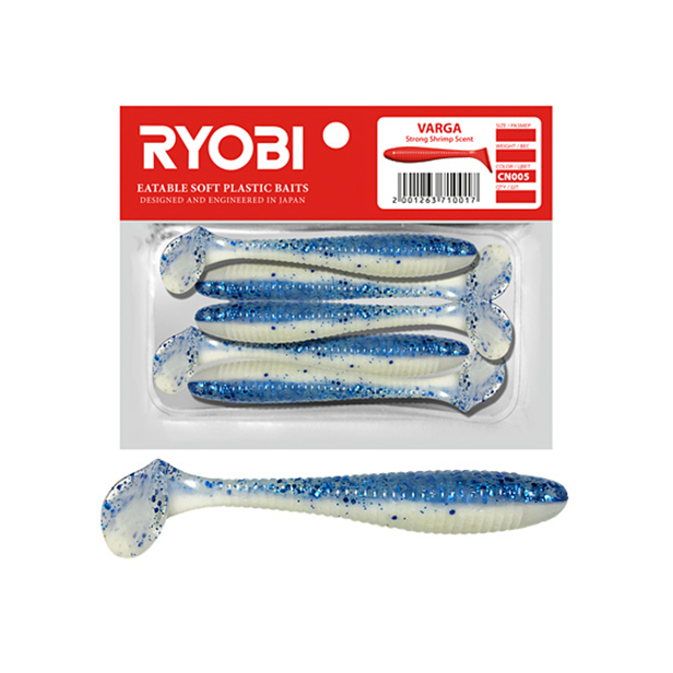 

Мягкая силиконовая приманка риппер Ryobi VARGA (96mm), CN005 (blue boy), 4 шт., Белый;голубой, Varga