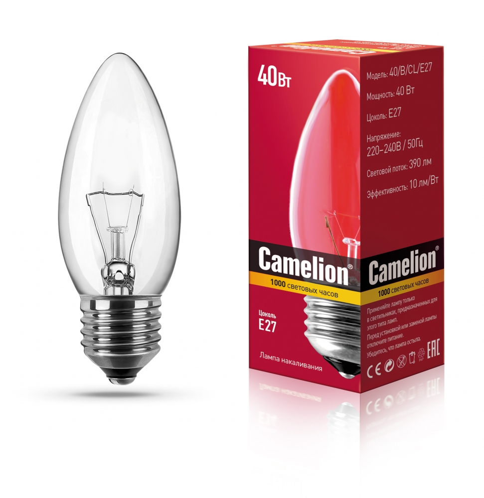 

Набор из 100 шт, Лампа накаливания Camelion 40 B CL E27