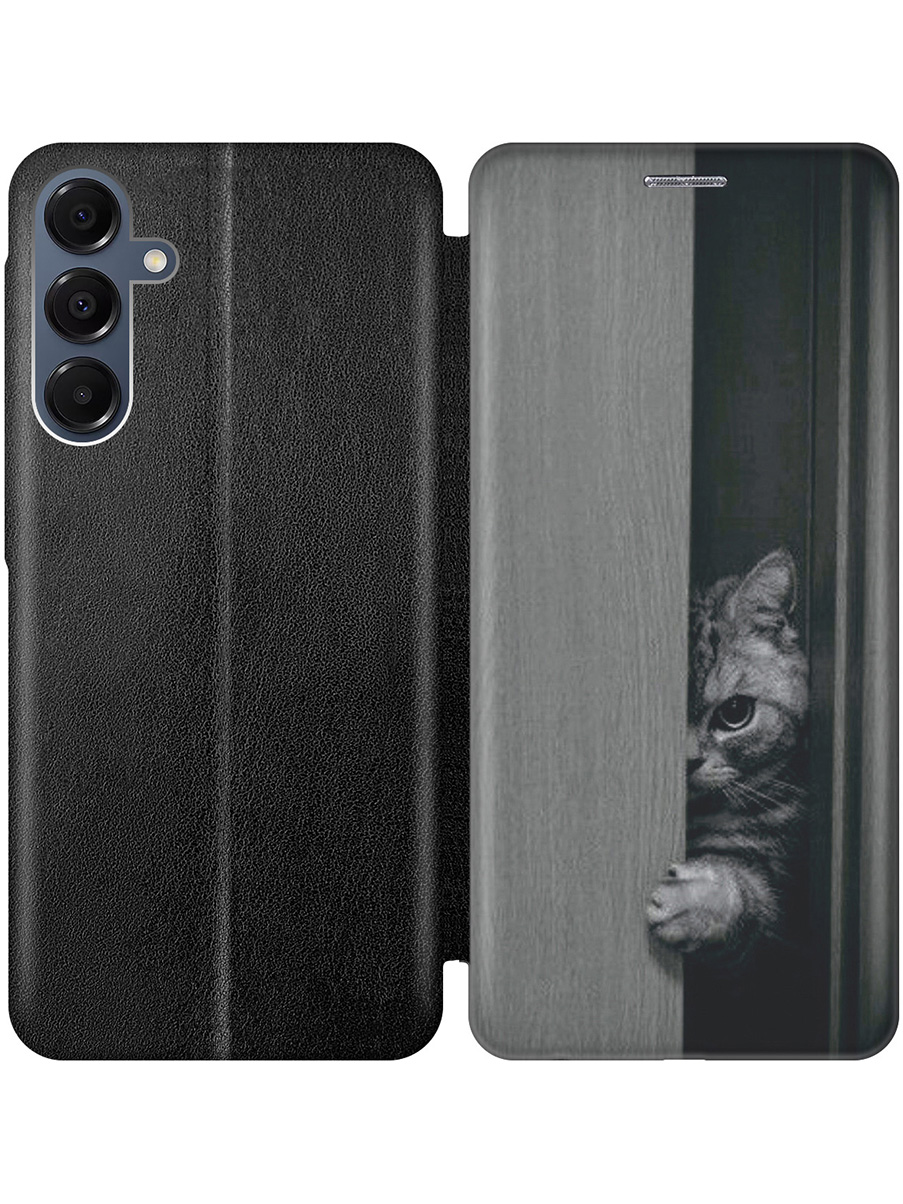 

Чехол-книжка на Samsung Galaxy A16 с принтом "Подглядывающий котик" черный, Черный;белый;серый, 786721712