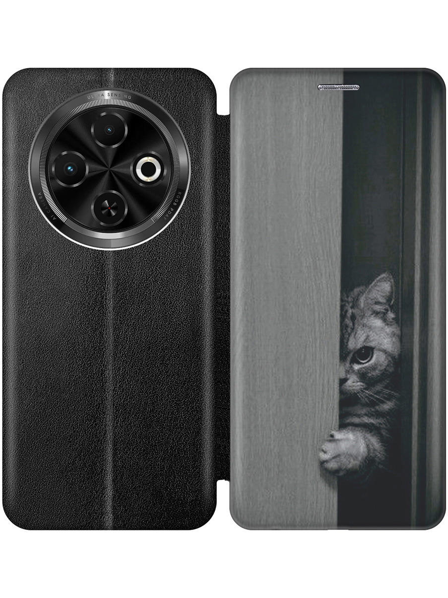 

Чехол-книжка на Tecno Spark 30C с принтом "Подглядывающий котик" черный, Черный;белый;серый, 786716312