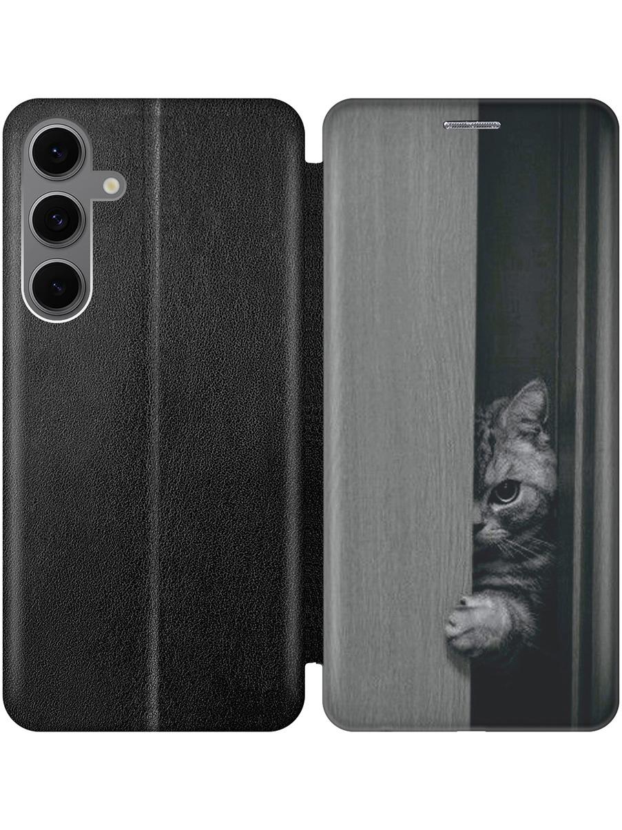 

Чехол-книжка на Samsung Galaxy S24 FE с принтом "Подглядывающий котик" черный, Черный;белый;серый, 786718112