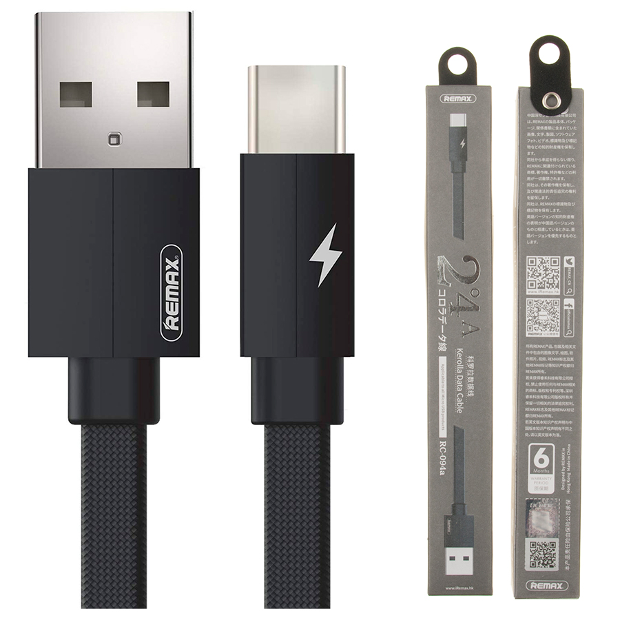 

Дата-кабель USB универсальный Type-C Remax RC-094a (2 метра, плоский) (черный)