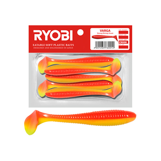 

Мягкая силиконовая приманка риппер Ryobi VARGA (96mm), CN008 (jungle cock), 4 шт., Красный;желтый, Varga