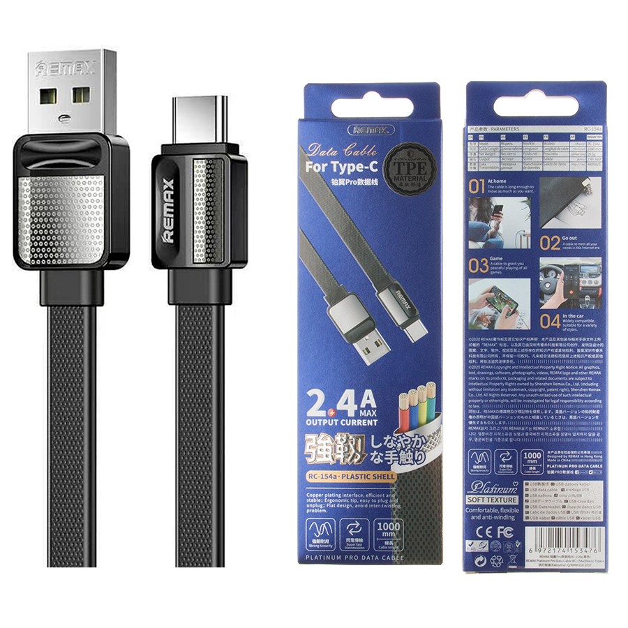 

Дата-кабель Remax RC154a USB - USB Type-C 1 м, черный