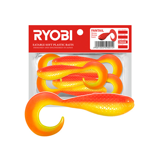 

Мягкая силик. приманка риппер-твистер Ryobi FANTAIL (51mm), CN008 (jungle cock), 8шт, Fantail