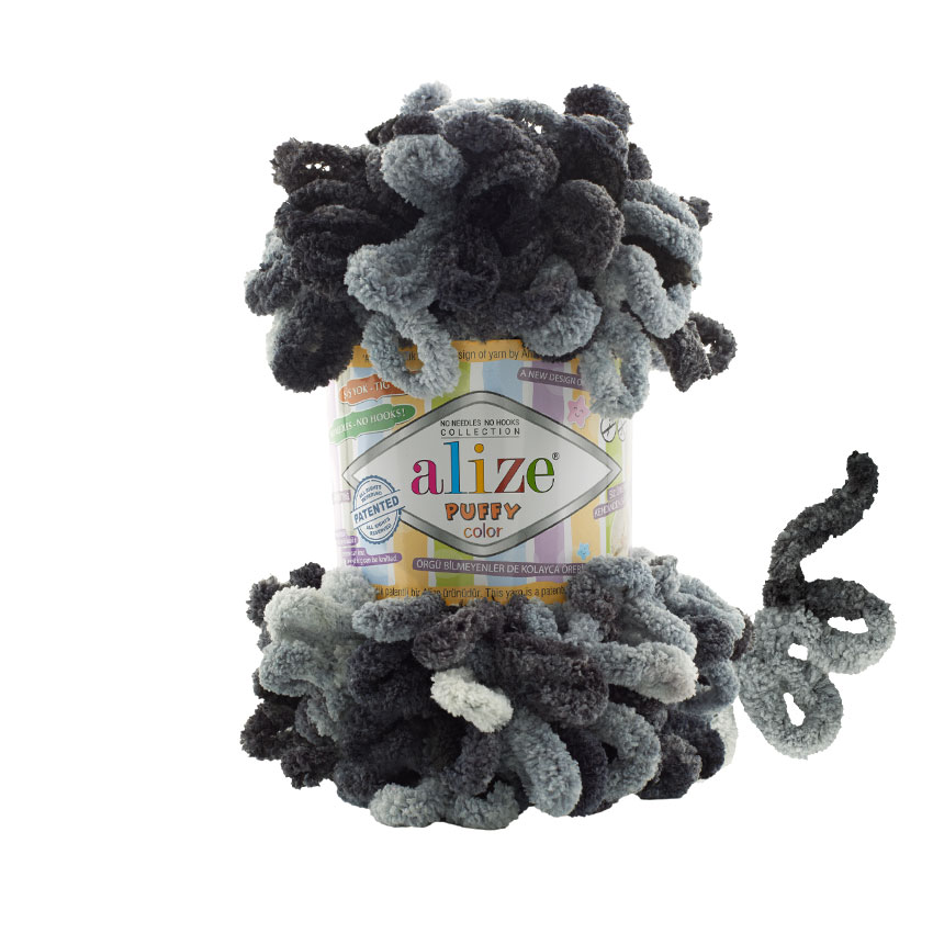 

Пряжа Puffy Color Alize, 5 мотков 9м, 100 гр , цвет 6532 серый т серый, Разноцветный, puffycolor5 NL