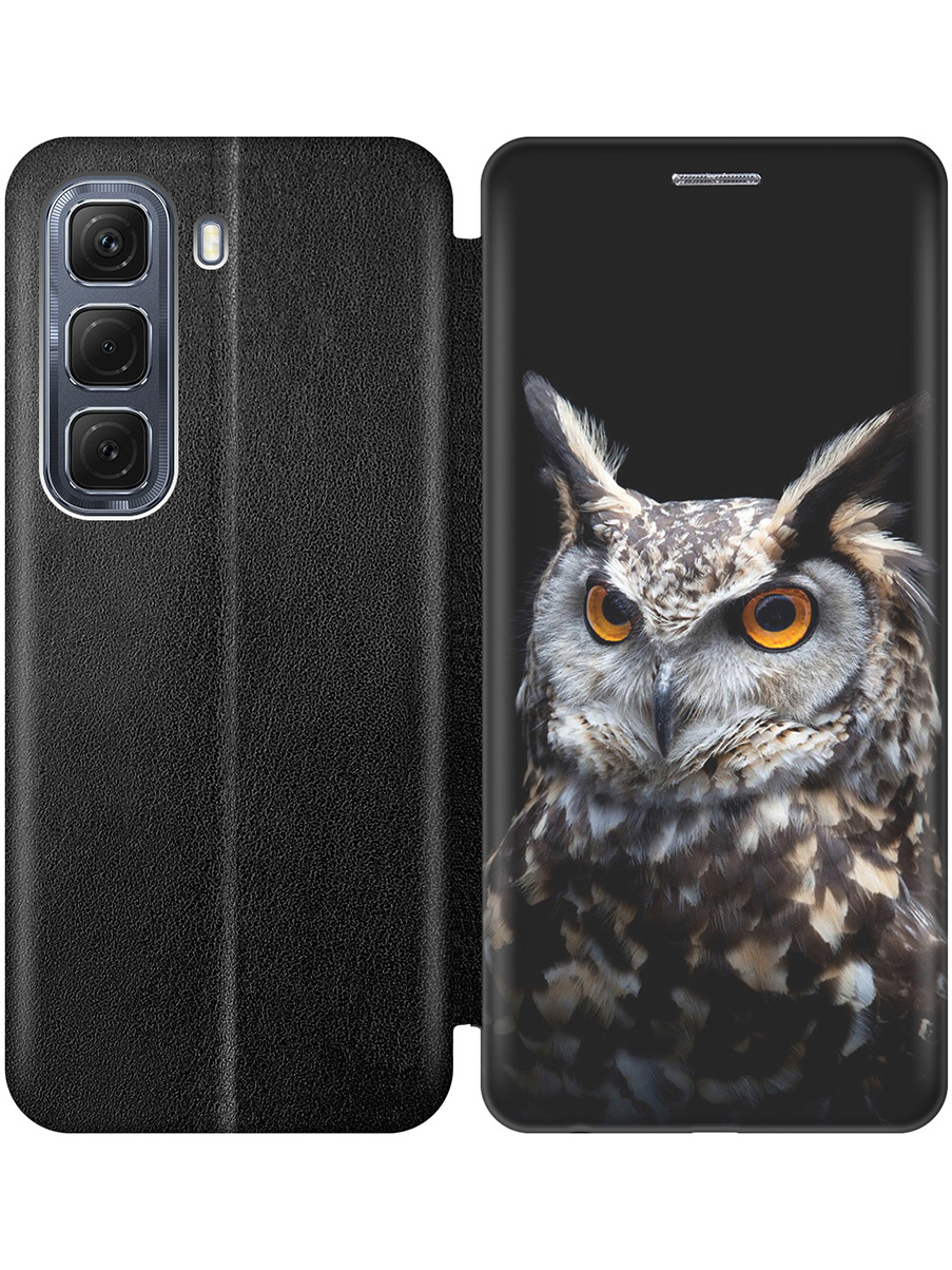 

Чехол-книжка на Infinix Hot 50 4G с принтом "Сова на темном фоне" черный, 786718712
