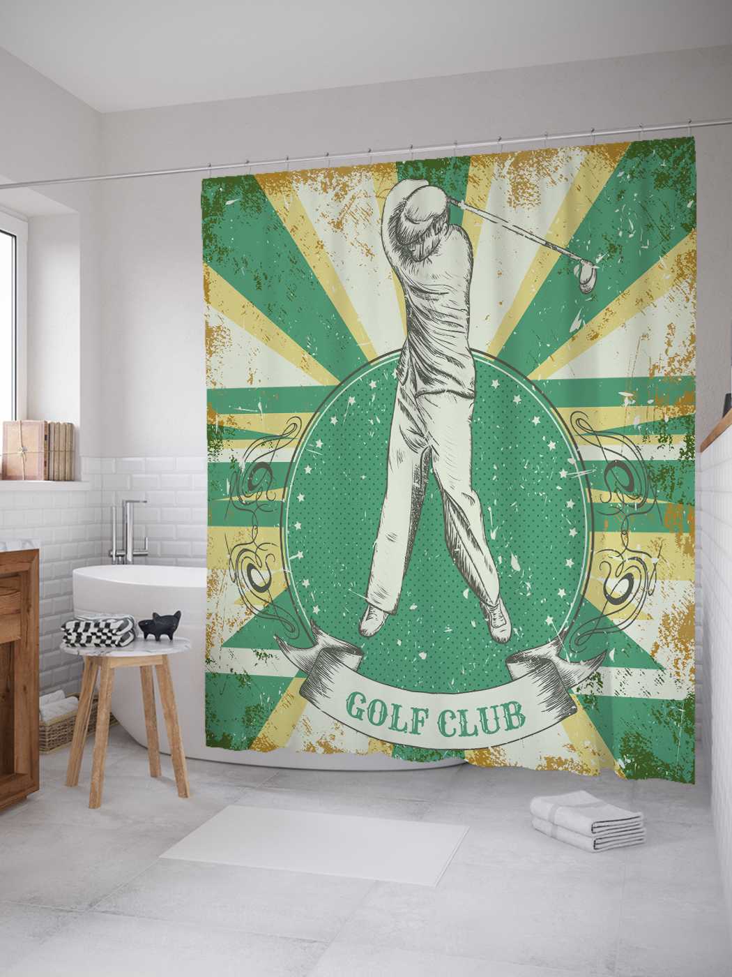 

Штора для ванной JoyArty "Гольф клуб" из сатена, 180х200 см с крючками