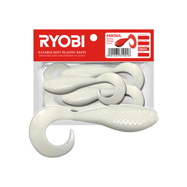 Мягкая силик. приманка риппер-твистер Ryobi FANTAIL (62mm), CN001 (white night), 5шт
