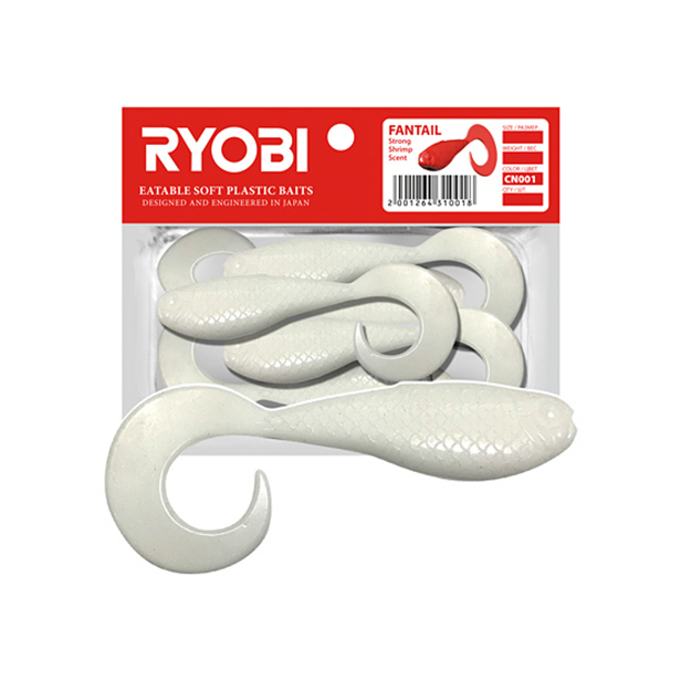 

Мягкая силик. приманка риппер-твистер Ryobi FANTAIL (62mm), CN001 (white night), 5шт, Белый, Fantail