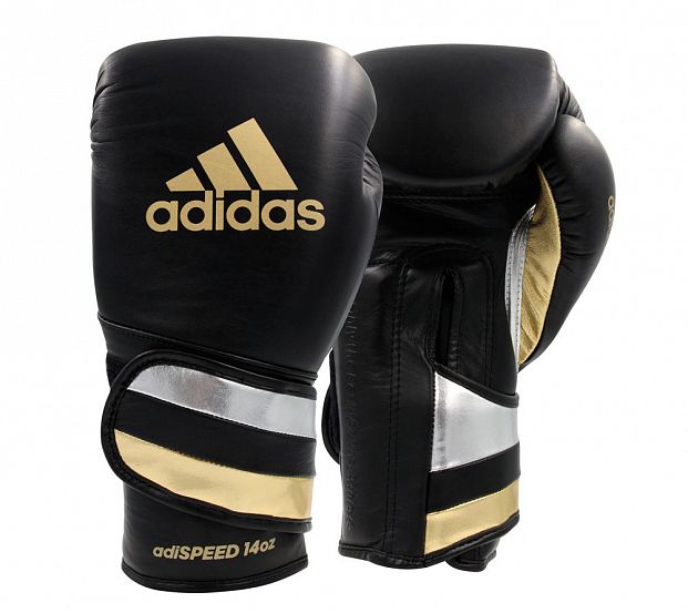 adiSBG501PRO Перчатки боксерские AdiSpeed черно-золото-серебристые 12 oz