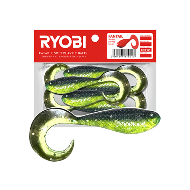 Мягкая силик. приманка риппер-твистер Ryobi FANTAIL (62mm), CN012 (fresh kiwi), 5шт