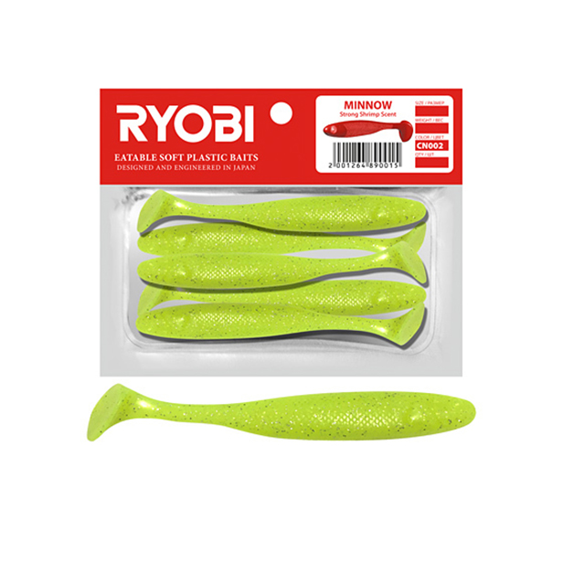 

Мягкая силиконовая приманка риппер Ryobi MINNOW (93mm), CN002 (moon light), 5 шт., Зеленый, Minnow