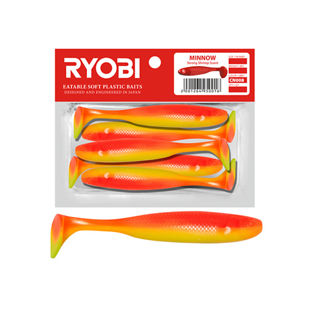 

Мягкая силиконовая приманка риппер Ryobi MINNOW (93mm), CN008 (jungle cock), 5 шт., Красный;желтый, Minnow