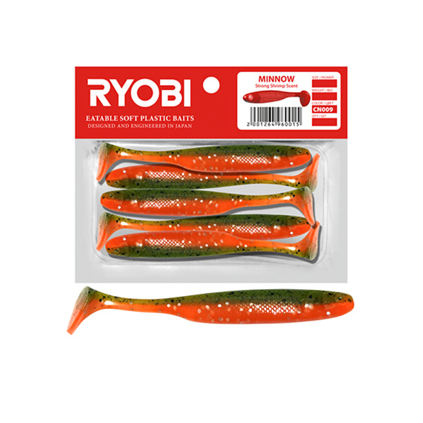 

Мягкая силикон. приманка риппер Ryobi MINNOW (93mm), CN009 (tequila blues), 5 шт., Зеленый;оранжевый, Minnow