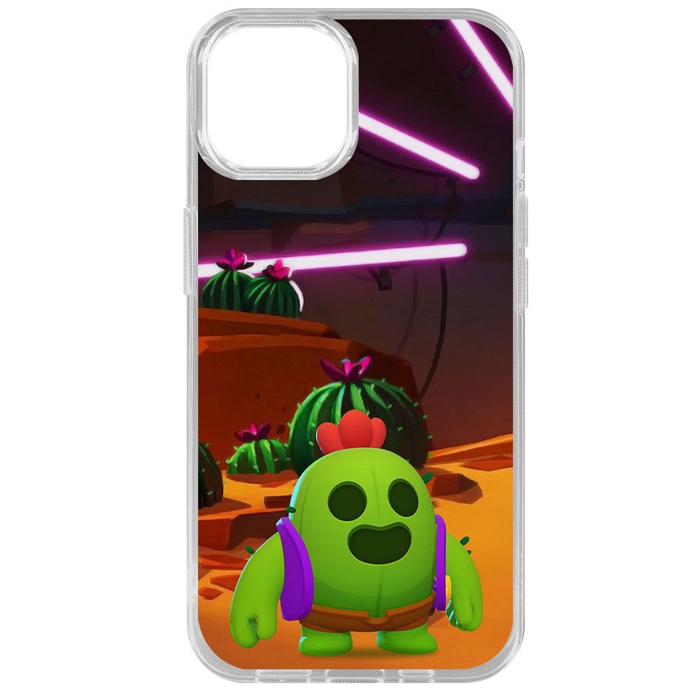 

Чехол-накладка Krutoff Clear Case Brawl Stars-Спайк для iPhone 14, Прозрачный