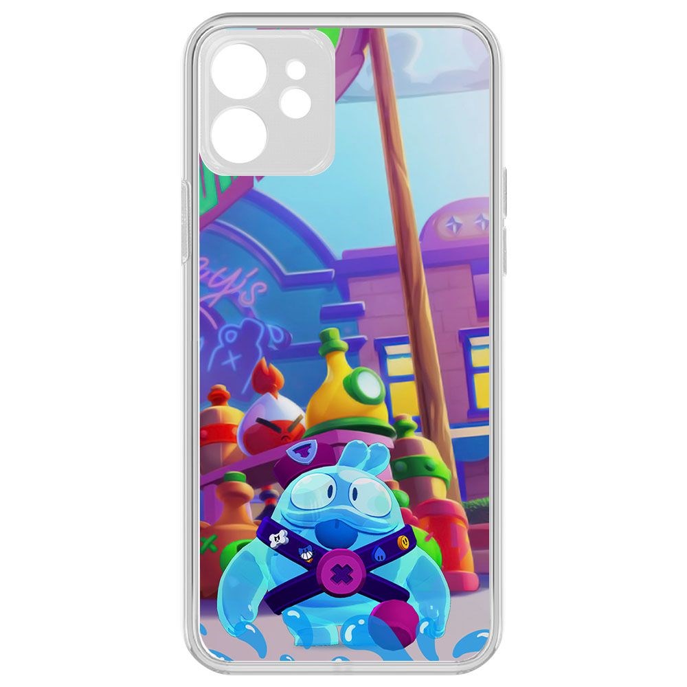 

Чехол-накладка Krutoff Clear Case Brawl Stars-Скуик для iPhone 12 с защитой камеры, Прозрачный
