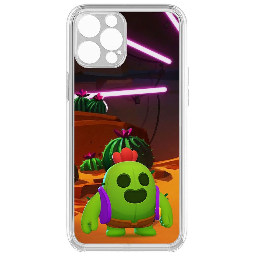 

Чехол-накладка Krutoff Clear Case Brawl Stars-Спайк для iPhone 12 Pro с защитой камеры, Прозрачный