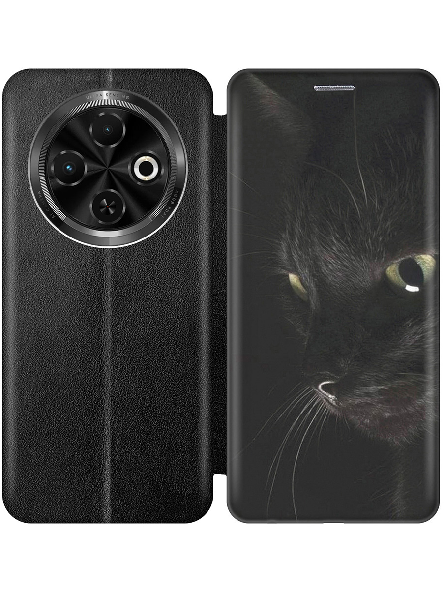 

Чехол-книжка на Tecno Spark 30C с принтом "Черный кот" черный, Черный;желтый;серый, 786716311