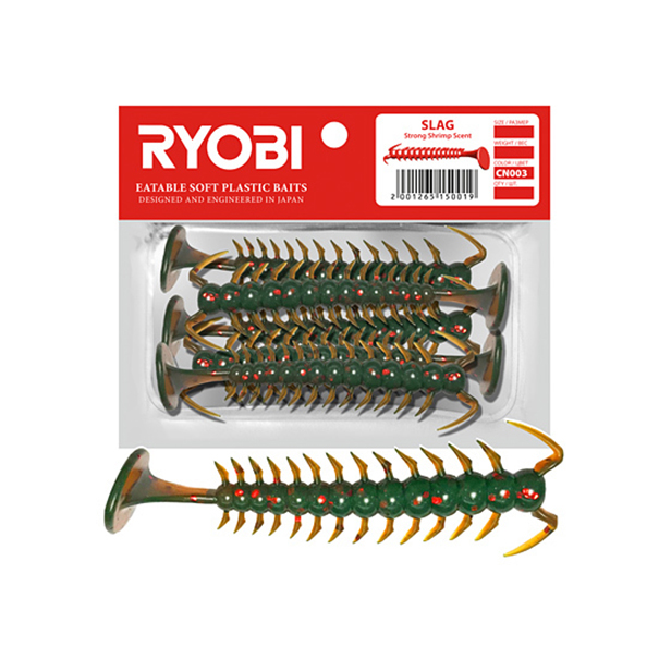 

Мягкая силиконовая приманка риппер Ryobi SLAG (71mm), CN003 (old whiskey), 5 шт., Зеленый;оранжевый, Slag