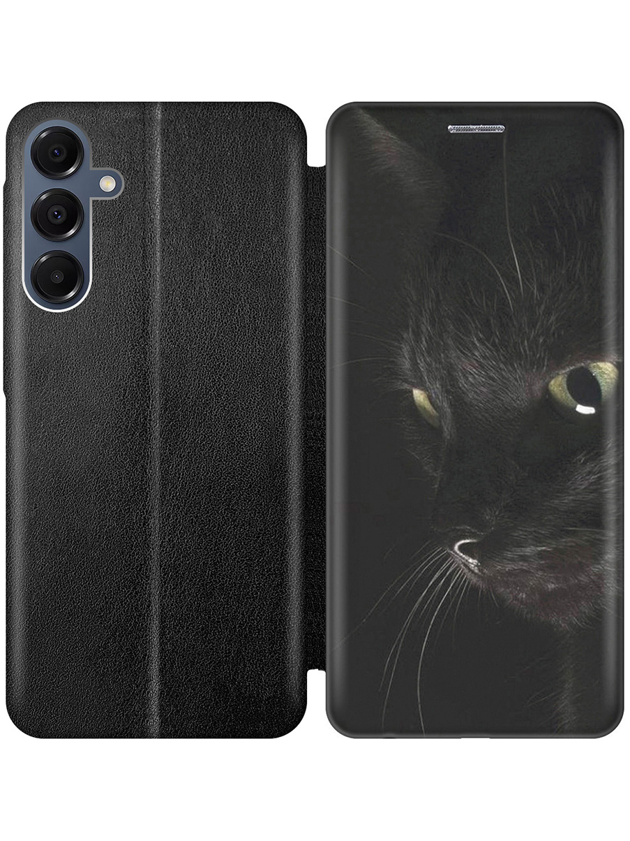 

Чехол-книжка на Samsung Galaxy A16 с принтом "Черный кот" черный, Черный;желтый;серый, 786721711