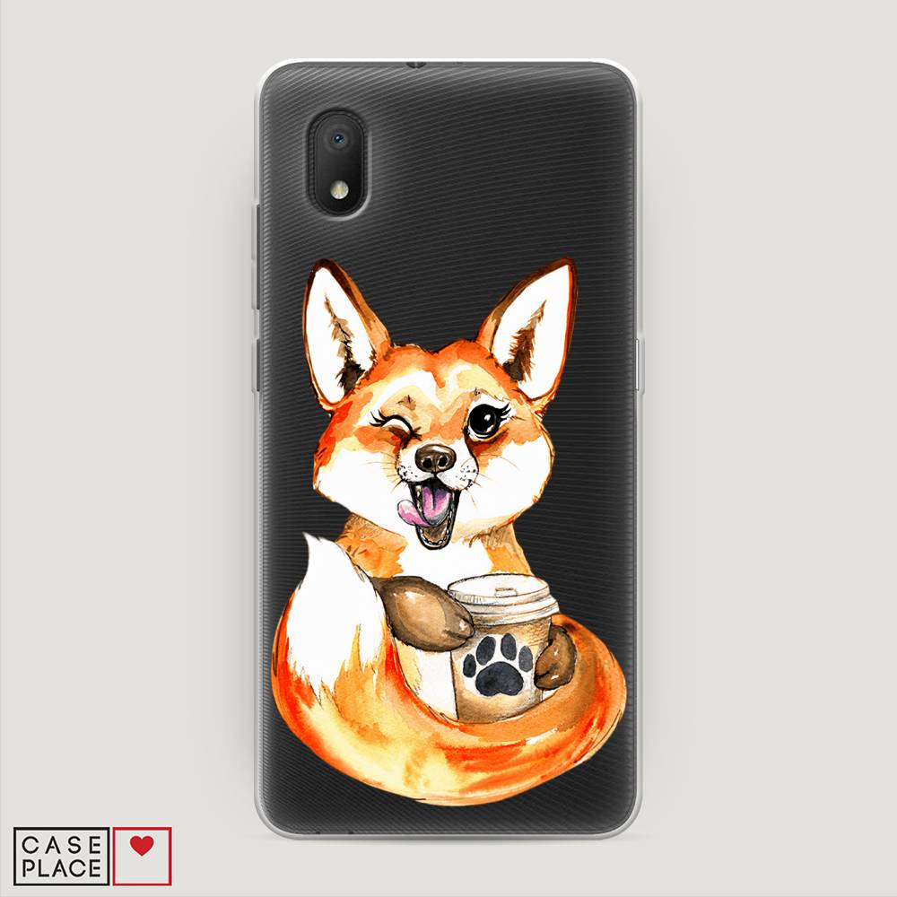

Чехол на Alcatel 1A/1B (2020) "Подмигивающая лиса с кофе", Оранжевый;белый;коричневый, 171150-4