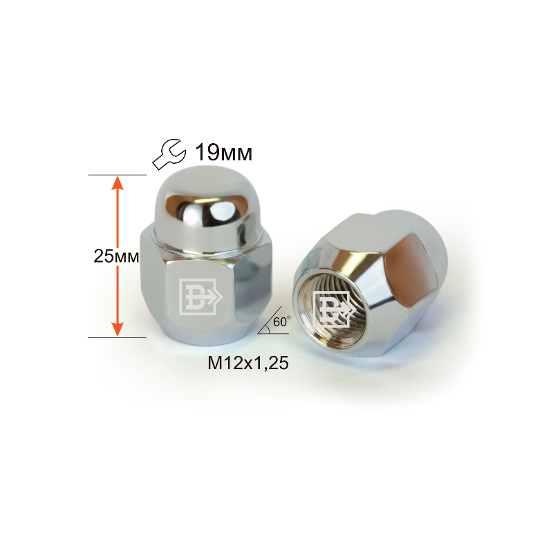 

Гайка Колесная M12*25*1,25 (Конус Закрыт. Ключ 19) ВЕКТОР арт. 601144Сr, Серый