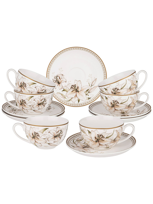 

Чайный набор 12 предметов LILIES Lefard фарфор 280 мл 590-269, Белый