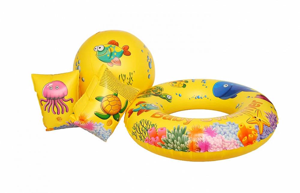 Набор для игр Baby Swimmer надувной круг, мяч, нарукавники BS31K круг для купания baby swimmer погремушка 0 24 мес