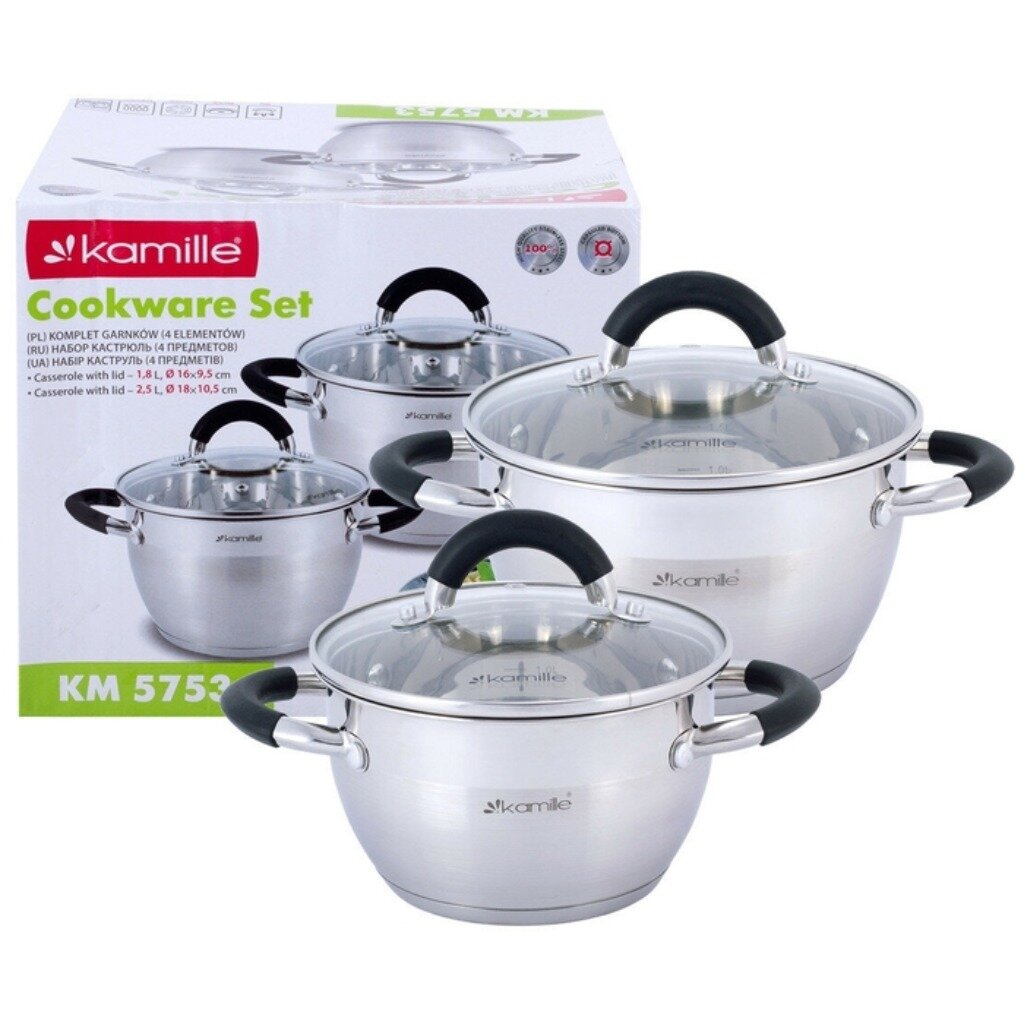 

Набор кастрюль Kamille 1,8л, 2.5л из нержавеющей стали, Серебристый