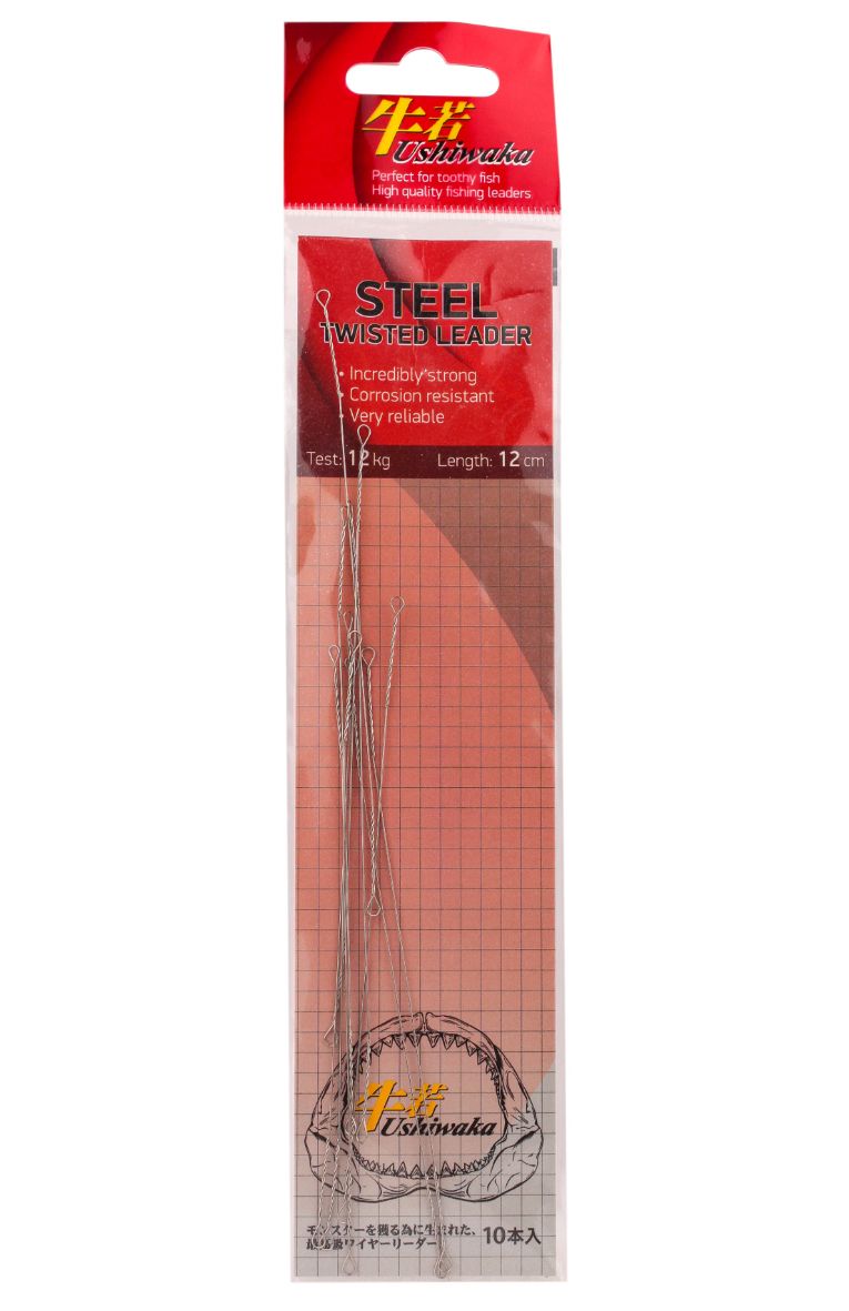 

Поводок Ushiwaka Steel Twisted UST1212, 12кг/12см ( 2 упк. по 10шт.), Серебристый, Steel Twisted UST