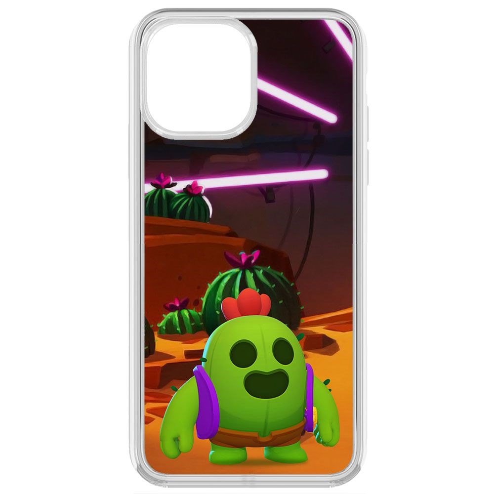 

Чехол-накладка Krutoff Clear Case Brawl Stars-Спайк для iPhone 13 Pro Max, Прозрачный