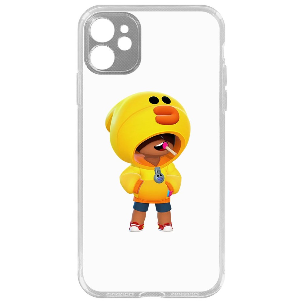 

Чехол-накладка Krutoff Clear Case Brawl Stars-Леон Салли для iPhone 11 с защитой камеры, Прозрачный