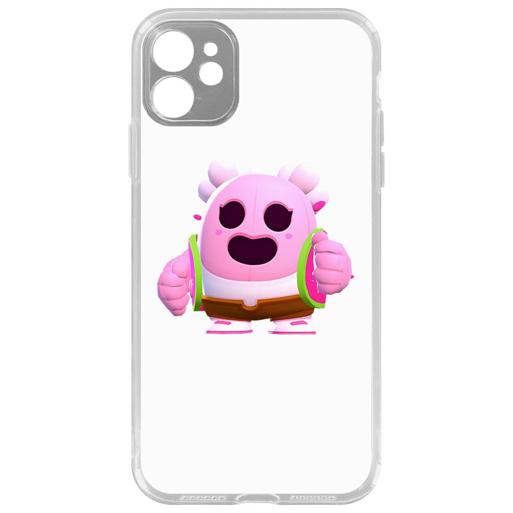 

Чехол-накладка Krutoff Clear Case Brawl Stars-Сакура Спайк для iPhone 11 с защитой камеры, Прозрачный