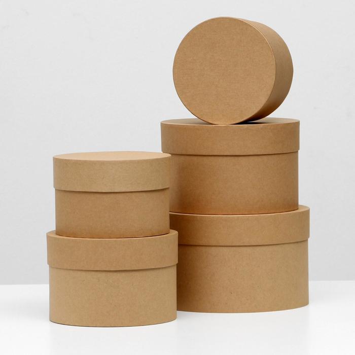 

Набор круглых коробок 5 в 1 Крафт однотонный 23 х 23 х 14 - 15 х 15 х 10 см, Коричневый, Круглые коробки