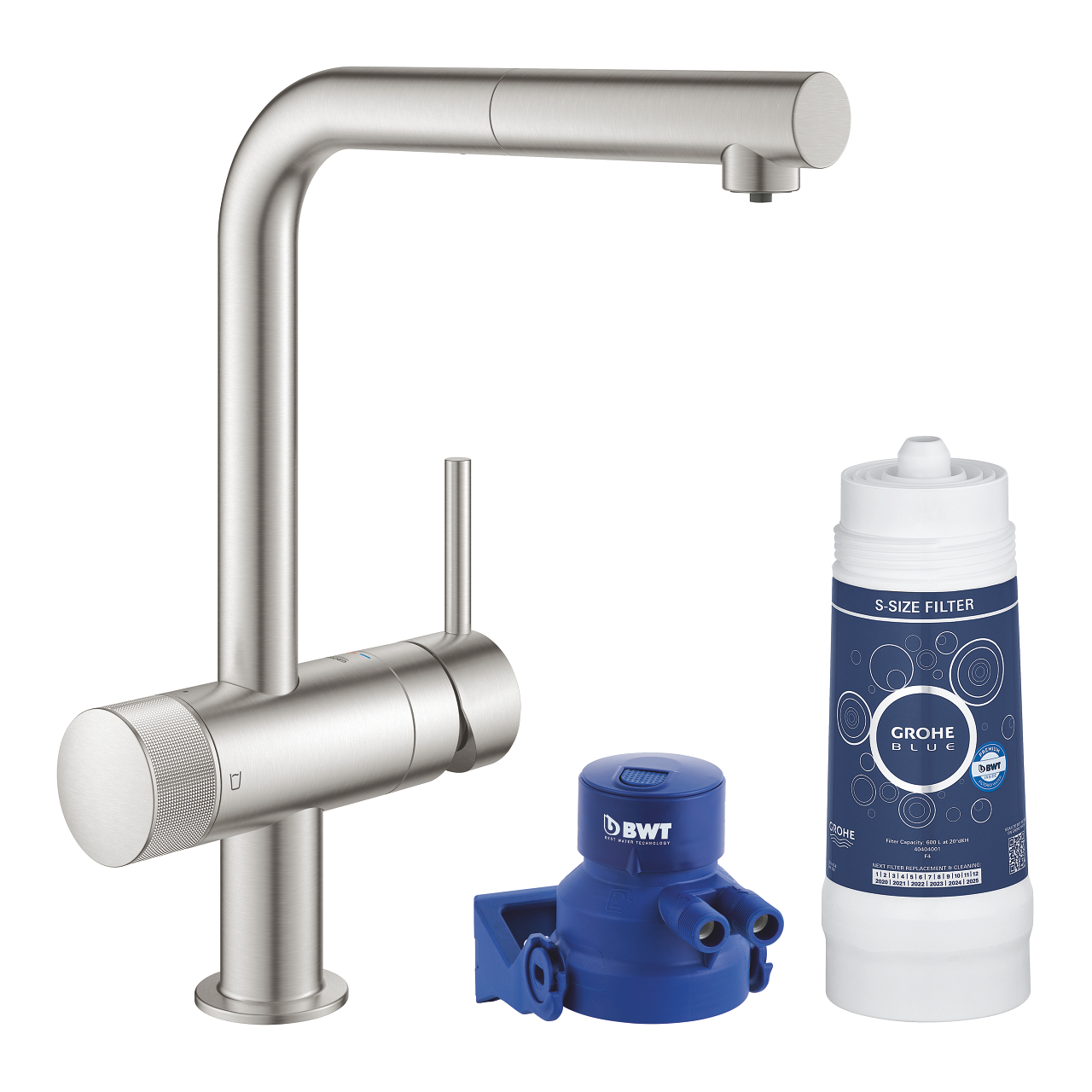 

Смеситель для кухни Grohe Blue Pure Minta c фильтром 119707 суперсталь