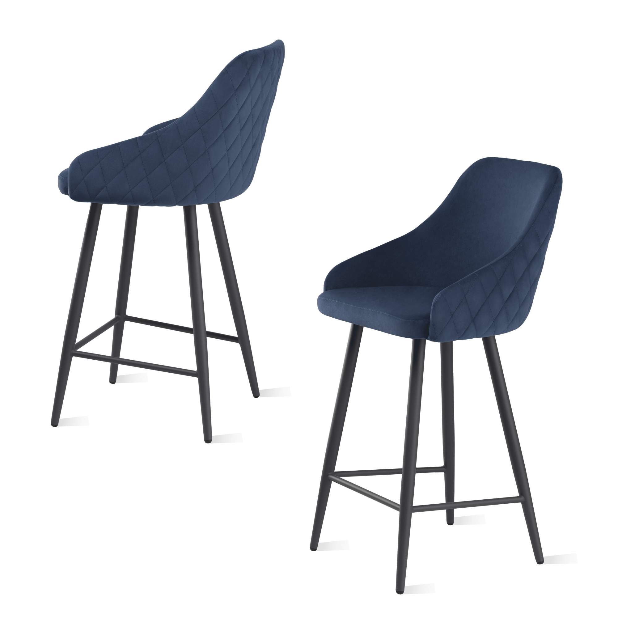 Стулья полубарные Фортресс Сальса, 2 шт, велюр, синий/черный муар матовый