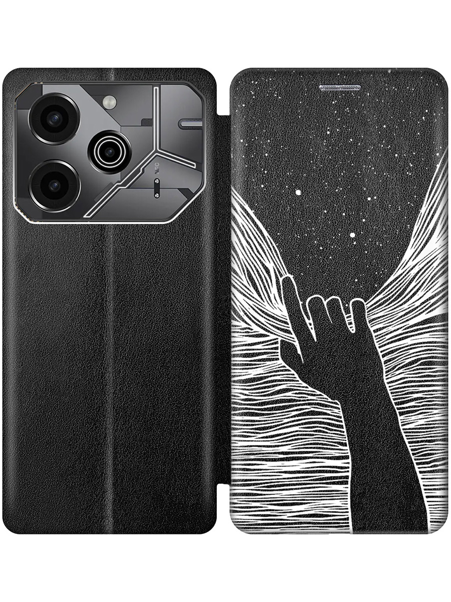 

Чехол-книжка на Tecno Pova 6 Pro с принтом "Рука и нити" черный, 781971041