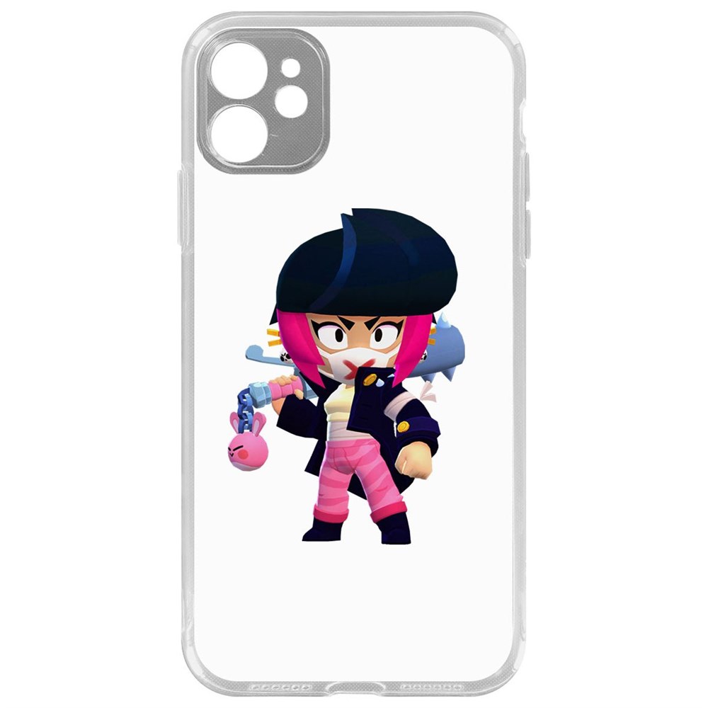 

Чехол-накладка Krutoff Clear Case Brawl Stars-Ужасная Биби для iPhone 11 с защитой камеры, Прозрачный