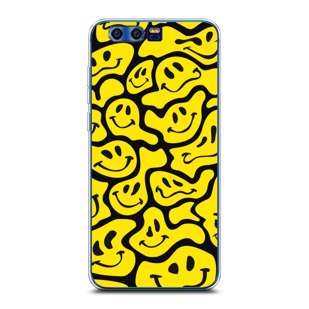 

Чехол на Honor 9 "Расплывчатые смайлики желтые", Черный;желтый, 62450-6