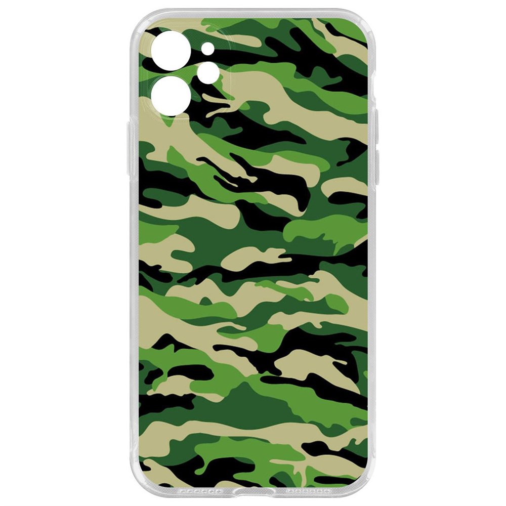 

Чехол-накладка Krutoff Clear Case Камуфляж зеленый для iPhone 11 с защитой камеры, Прозрачный
