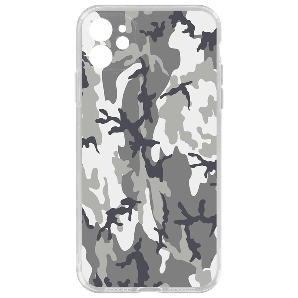 

Чехол-накладка Krutoff Clear Case Камуфляж серый для iPhone 11 с защитой камеры, Прозрачный
