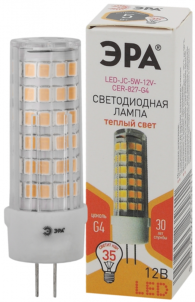 

Лампа светодиодная ЭРА LED JC-5W-12V-CER-827-G4 Б0056749