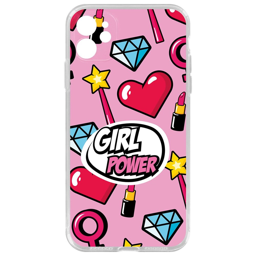

Чехол-накладка Krutoff Clear Case Girl Power для iPhone 11 с защитой камеры, Прозрачный