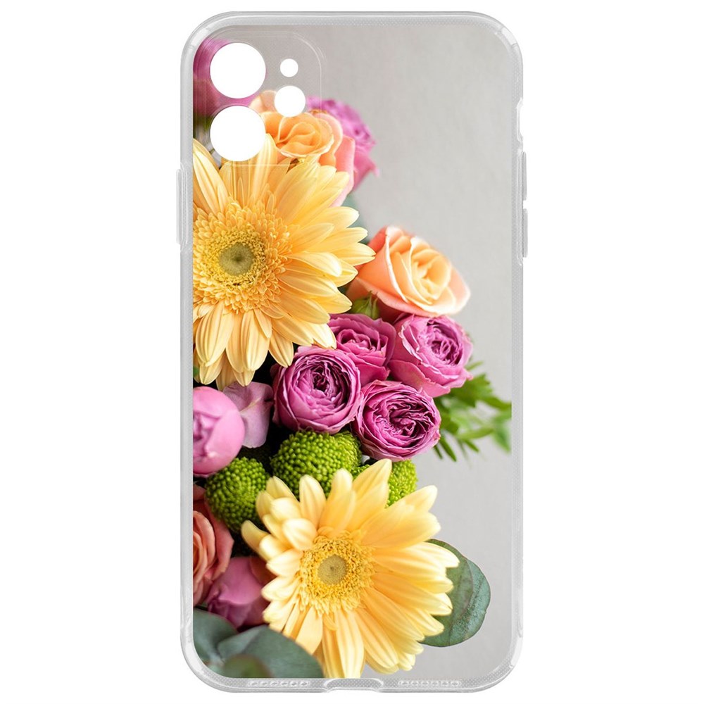 

Чехол-накладка Krutoff Clear Case Букет для iPhone 11 с защитой камеры, Прозрачный