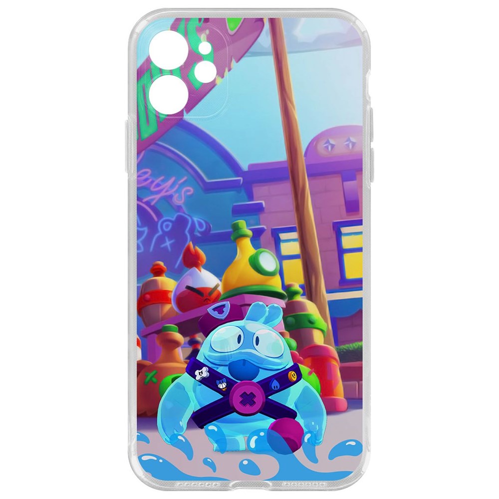 

Чехол-накладка Krutoff Clear Case Brawl Stars-Скуик для iPhone 11 с защитой камеры, Прозрачный